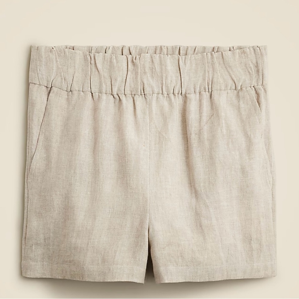 J. Crew Linen Blend Elastic-Waist Shorts in Light Beige
